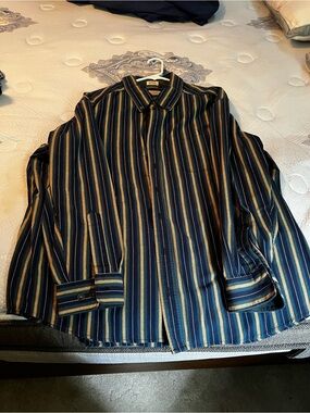 Men's Striped Button-Up Jacket Coat - Navy & Gold